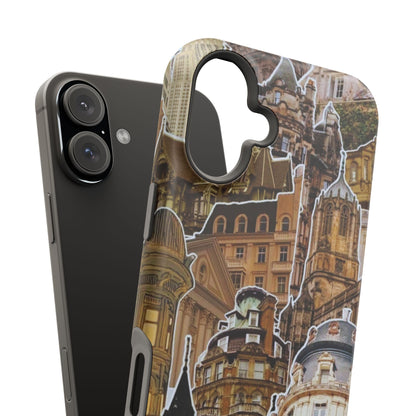 Vintage Architectural Collage MagSafe iPhone Case – Tough Dual-Layer Protection with Matte Finish