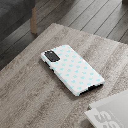 Samsung Galaxy Case - Aqua Paw Print & Heart Design