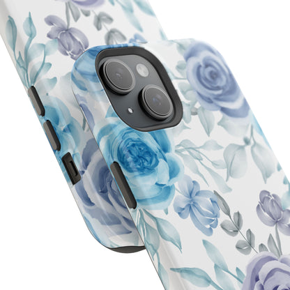 Elegant Blue & Violet Roses MagSafe Case – Artistic Floral Protection with Magnetic Charging Compatibility