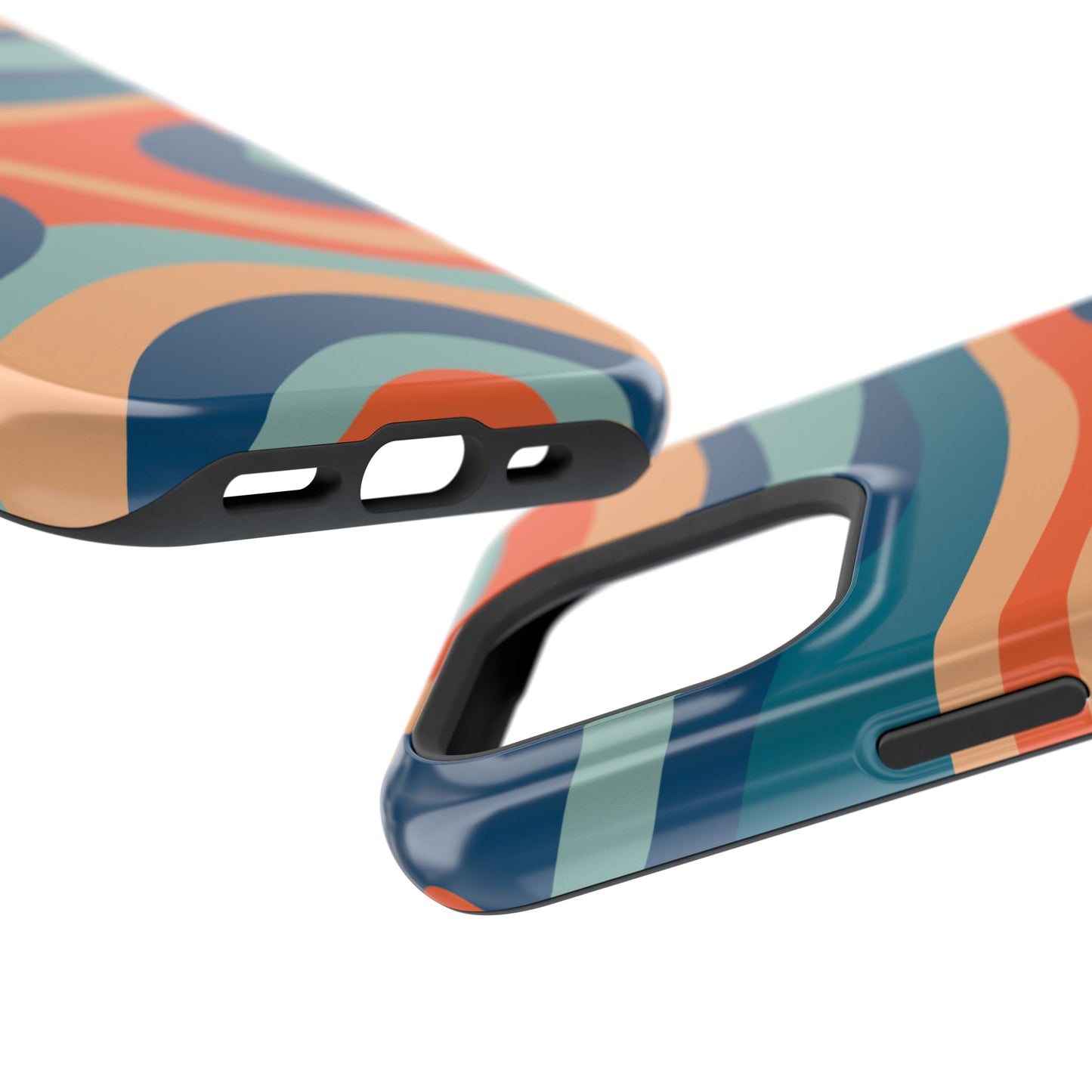 Retro Vibe Wavy Stripes MagSafe iPhone Case – 70s-Inspired in Teal, Orange, and Rust