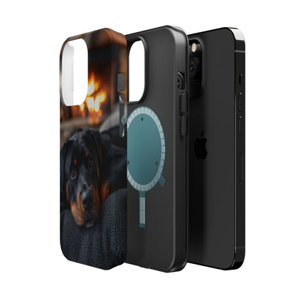 Charming Rottweiler by the Fireplace MagSafe iPhone Case – Cozy & Functional Design