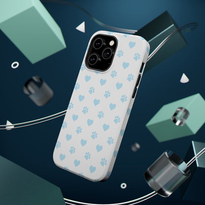 Light Blue Paw Prints & Hearts – MagSafe iPhone Case for Pet Lovers