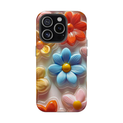 Glossy Retro Flower MagSafe iPhone Case – Colorful 3D Floral Design, Durable Protection