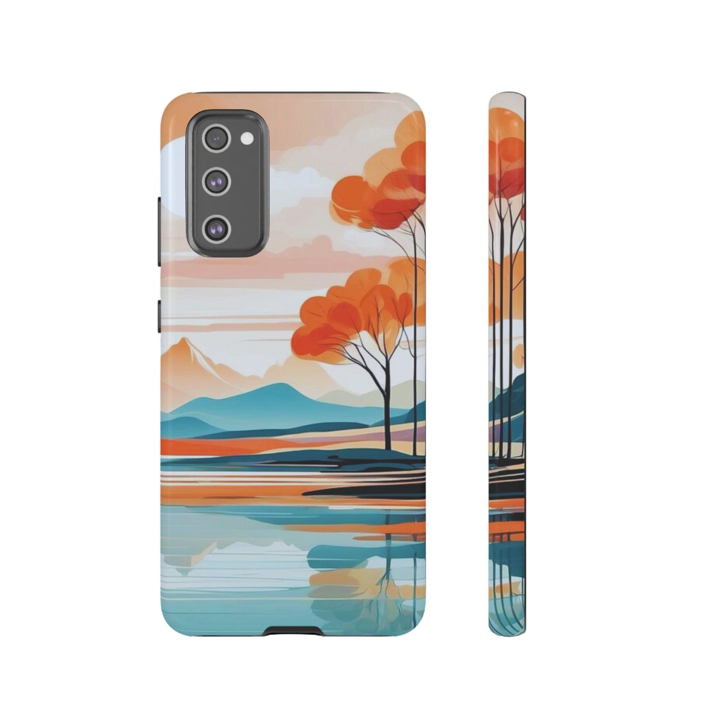 Serene Sunset Lake Samsung Galaxy  Case – Minimalist Landscape Art, Dual-Layer Protection