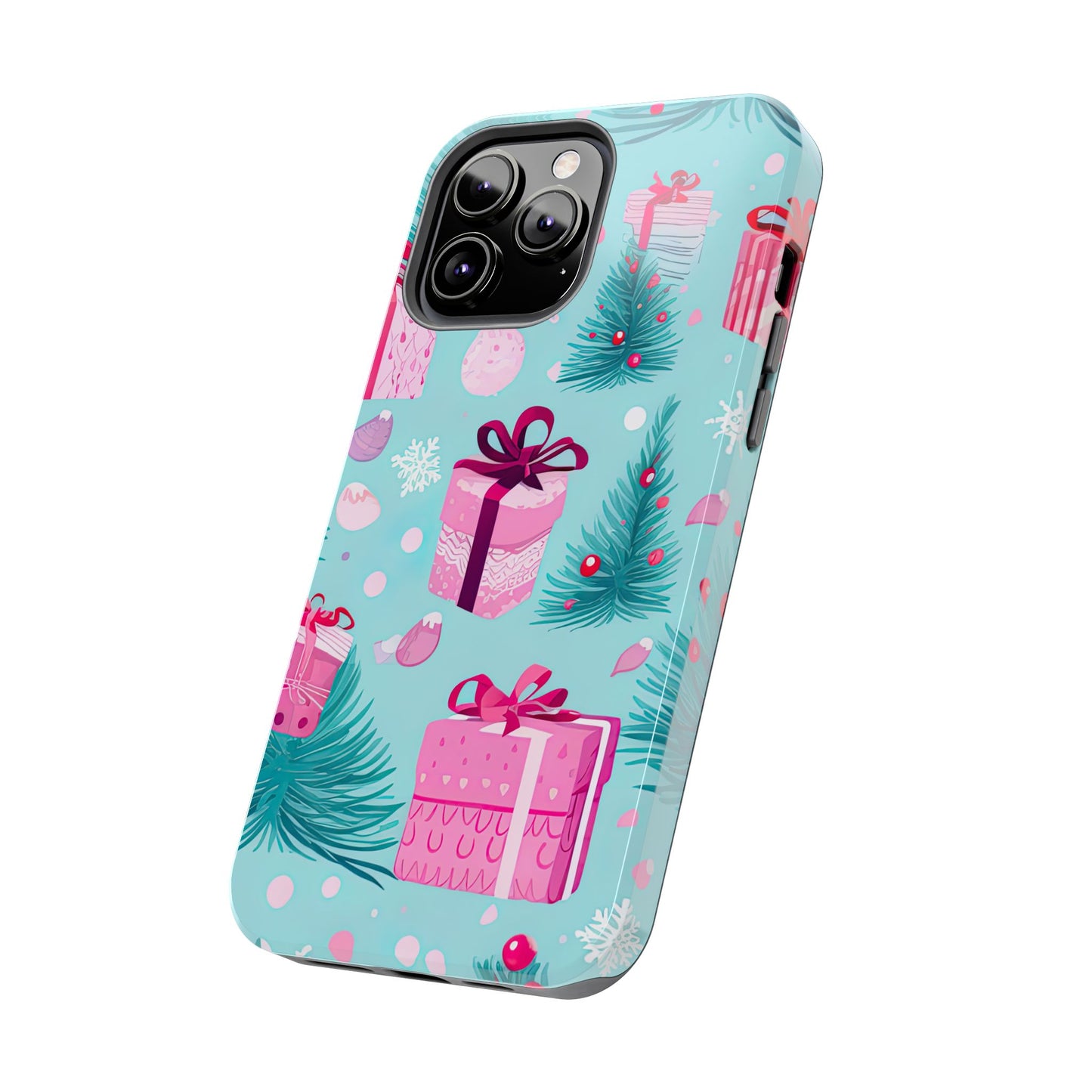 Festive Pink Christmas Gifts and Evergreen iPhone Case – Holiday Theme, Protective Cover