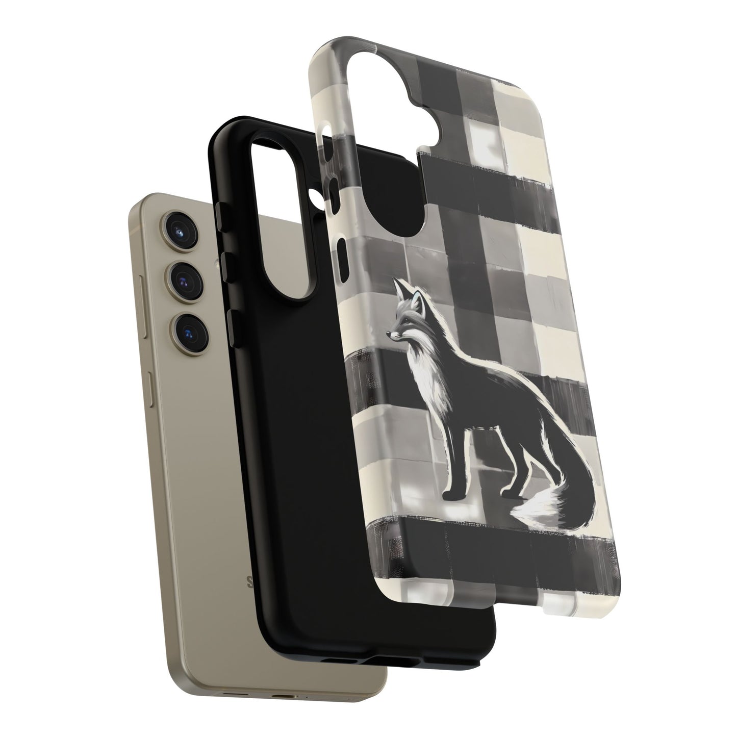 Black White Fox Phone Case - Monochrome Mystique