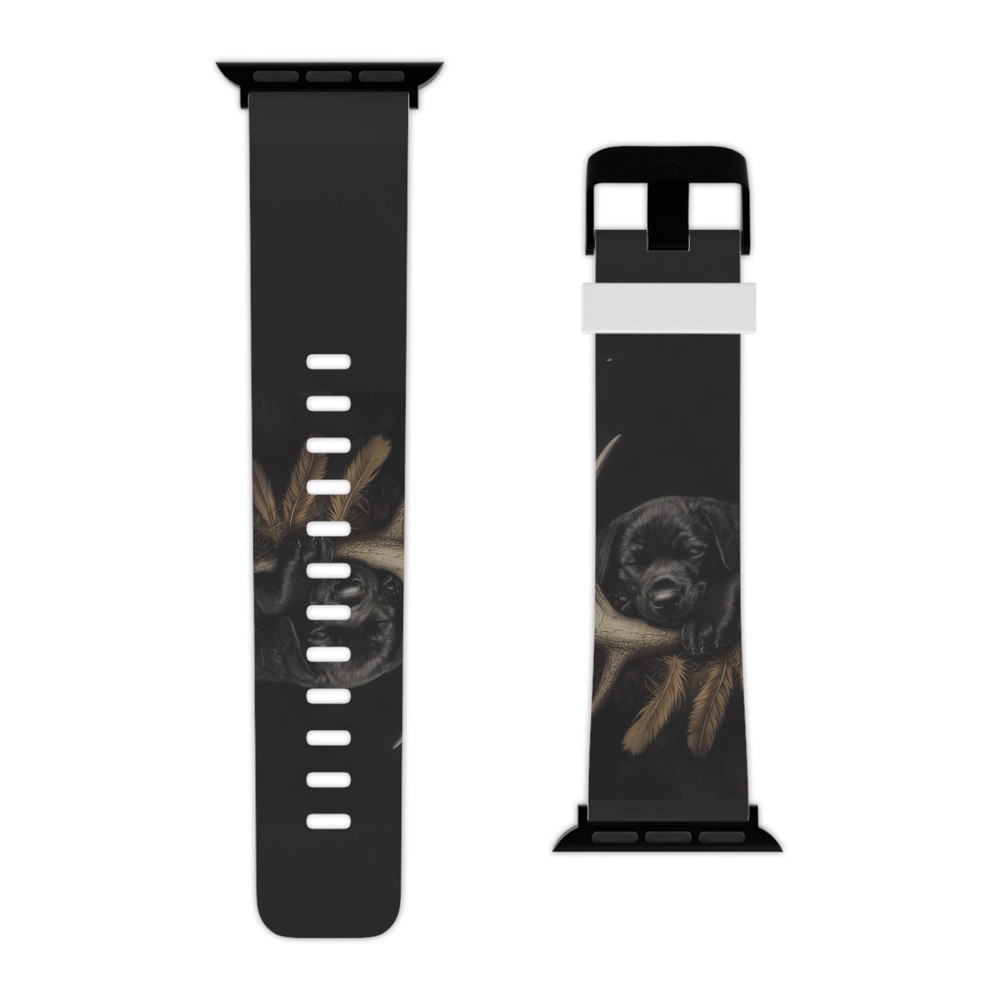 Adorable Black Labrador Puppy on Feathers Apple Watch Band