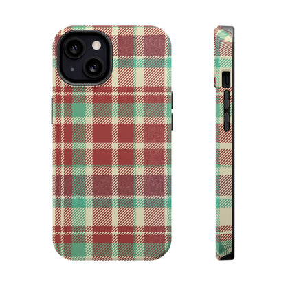 Retro Red & Cream Plaid – MagSafe iPhone Case with Classic Elegance