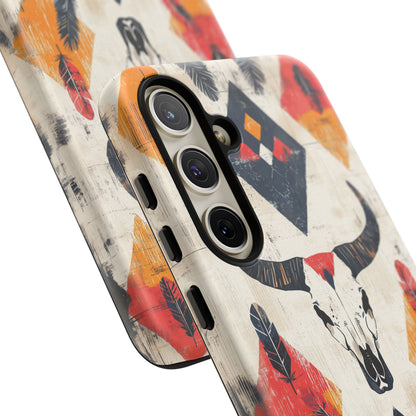 Western Bull Skull & Feathers Tough Samsung Galaxy Case – Bold Tribal Design, Dual - Layer Protection - BOGO Cases