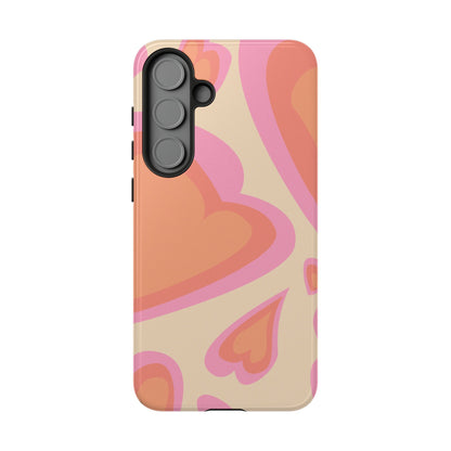 Retro Pink Hearts Samsung Galaxy Case – Shock-Resistant, Matte Finish, Dual-Layer Protection