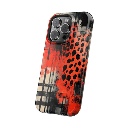 MagSafe iPhone Case: Cheetah Plaid – Red & Black Pattern