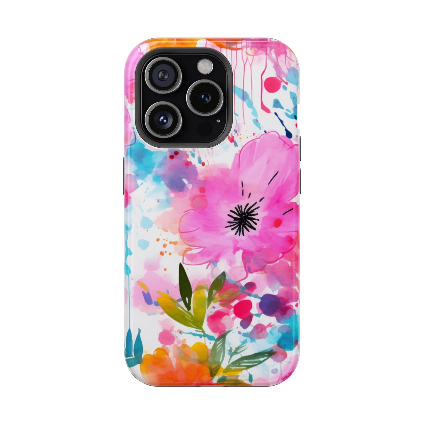 Color Splash Pink & Orange Watercolor Floral - MagSafe iPhone Case