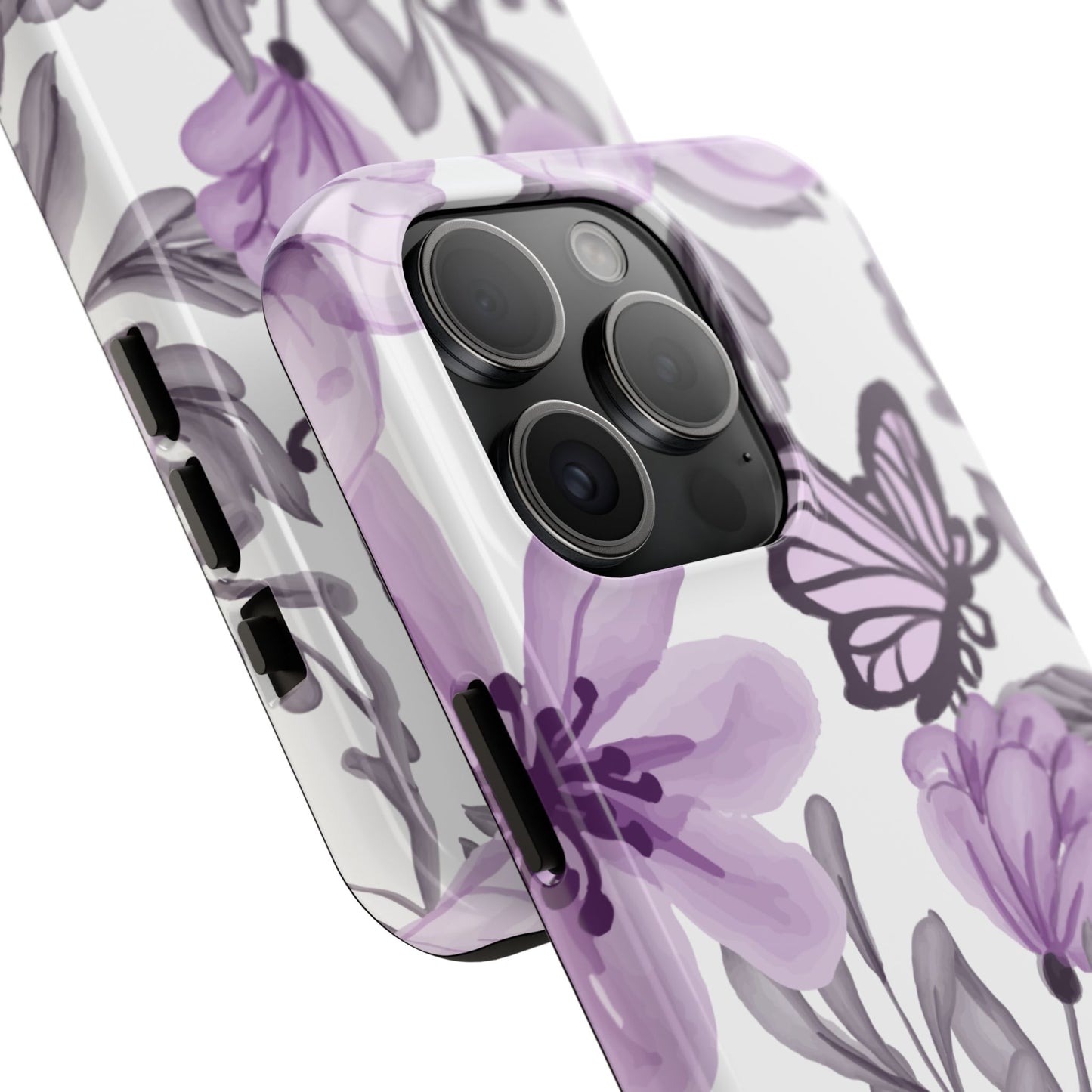 Lavender Bloom Butterfly iPhone Case – Delicate Floral Design with Watercolor Details