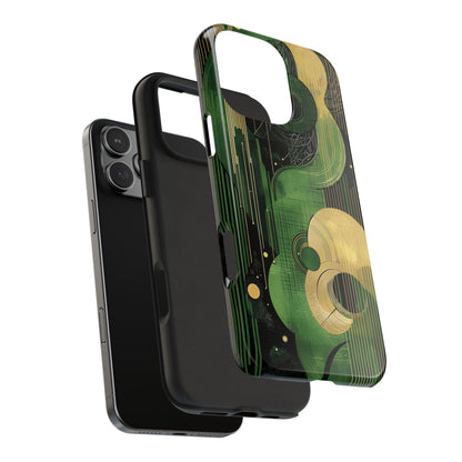 Abstract Green & Gold iPhone Case - Geometric Art Deco Protective Cover