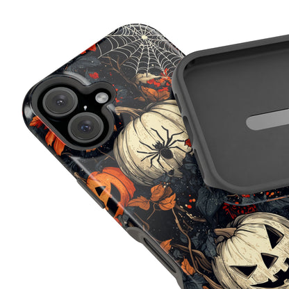 Hauntingly Elegant Halloween MagSafe iPhone Case – Pumpkins, Spiders, and Autumn Leaves Design