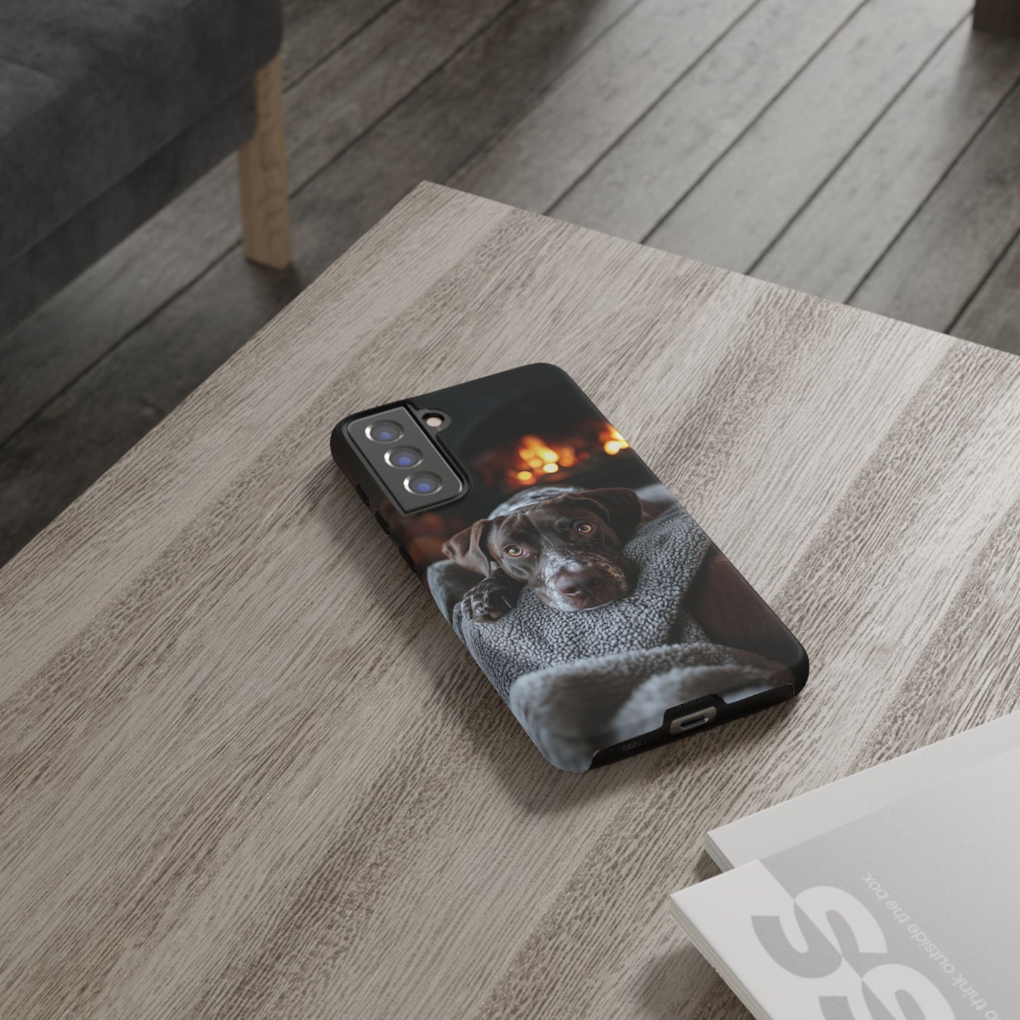 Cozy German Shorthaired Pointer Samsung Galaxy Case – Rustic Fireplace Protective Cover