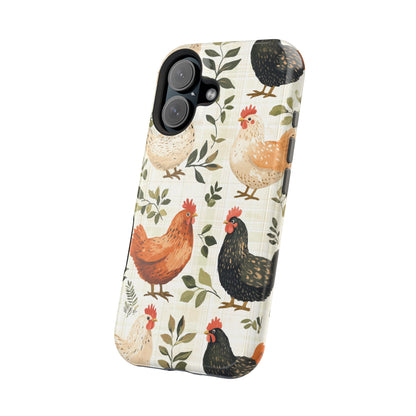 MagSafe iPhone Case: Vintage Chicken Farmhouse Case – Rustic Leaves Design