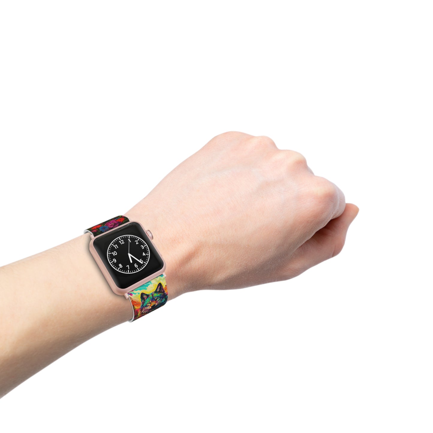 Rainbow Wolf in Bloom Apple Watch Band