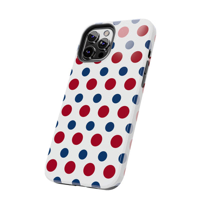 Patriotic Navy, White, and Red Polka Dot iPhone Case