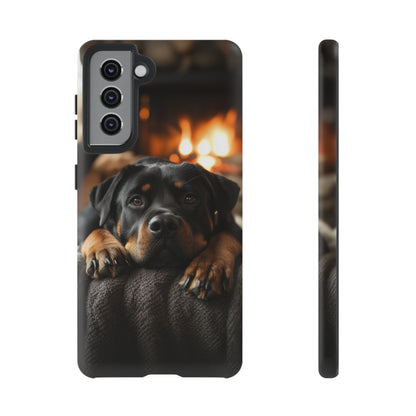 Cozy Rottweiler by the Fireplace Samsung Galaxy Case – Warm Rustic Design