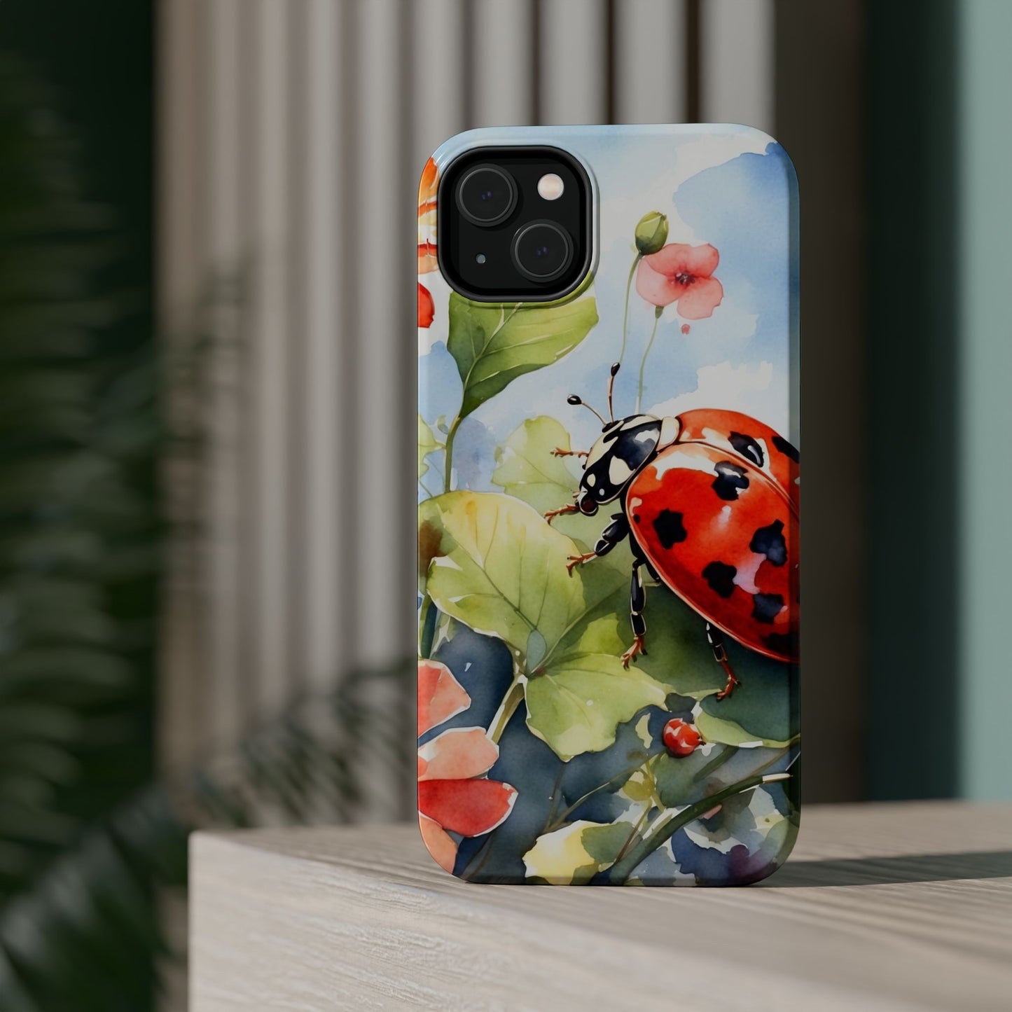 Watercolor Ladybug & Poppy Fields - MagSafe iPhone Case