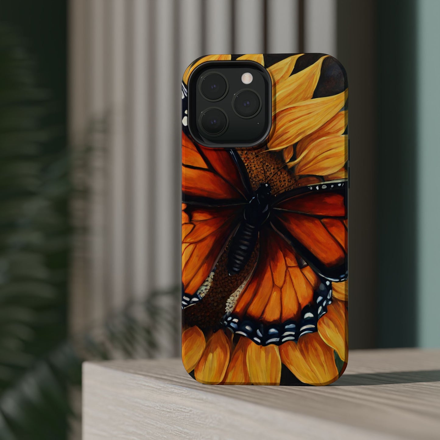 Monarch Butterfly & Sunflower Art – MagSafe iPhone Case