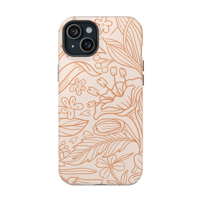 Soft Terracotta Floral Line Art Tough MagSafe iPhone Case – Minimalist Botanical Design with Dual-Layer Protection