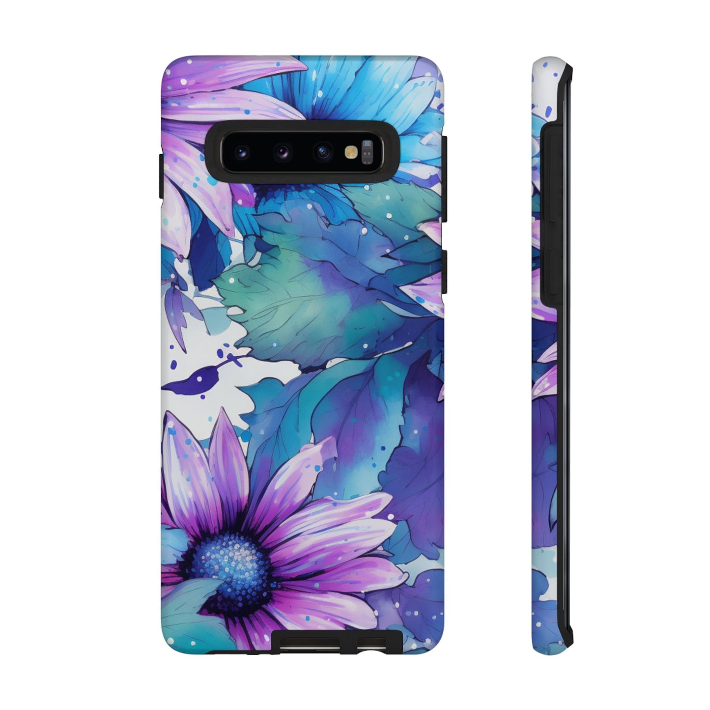 Purple & Teal Watercolor Floral Samsung Galaxy Case - Artistic Flower Design