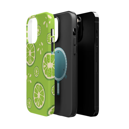 Zesty Lime Splash Tough MagSafe iPhone Case – Fresh Citrus Design, Dual-Layer Protection