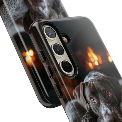 Cozy German Shorthaired Pointer Samsung Galaxy Case – Rustic Fireplace Protective Cover