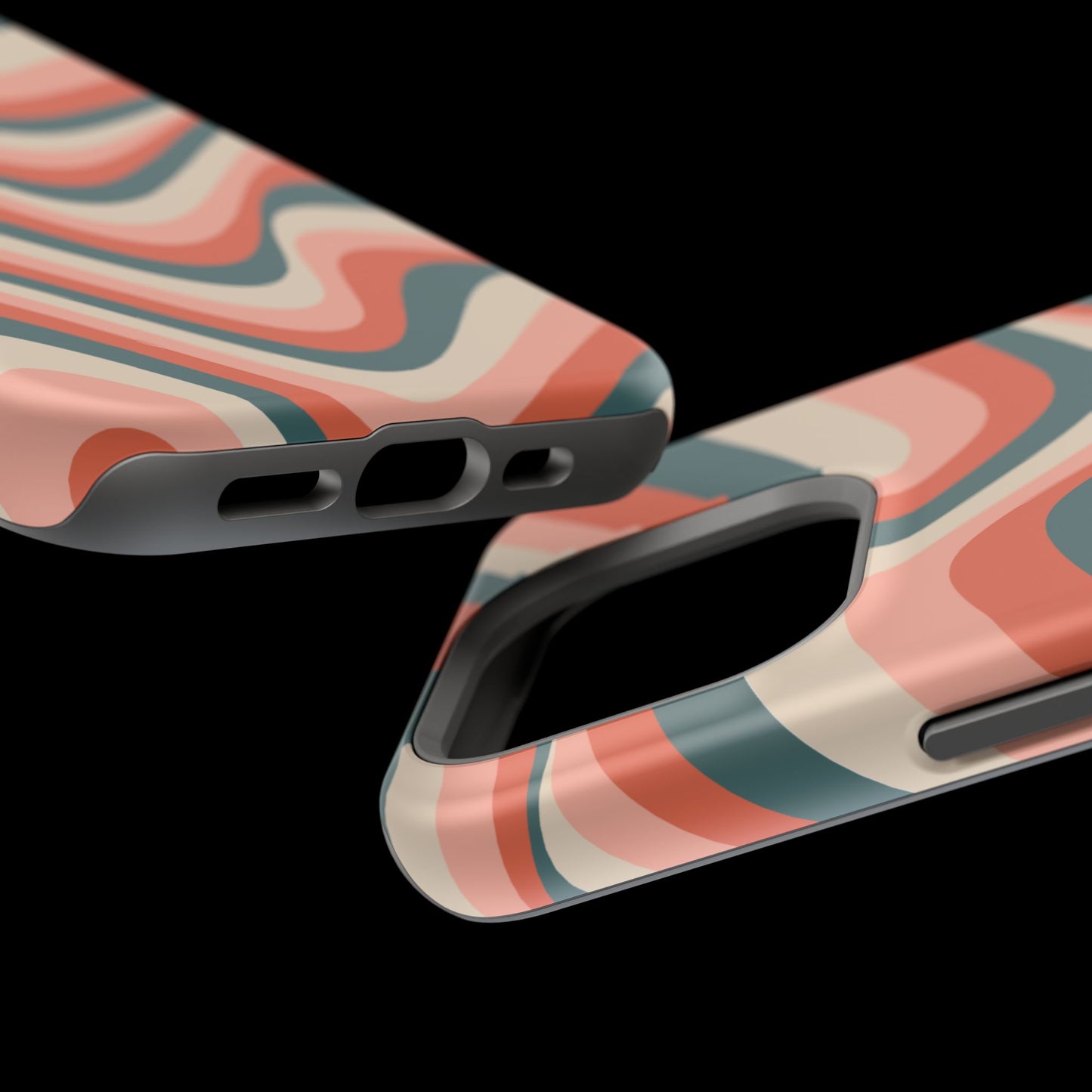 Groovy Waves MagSafe iPhone Case – Retro 70s-Inspired Stripes in Coral, Cream, and Teal