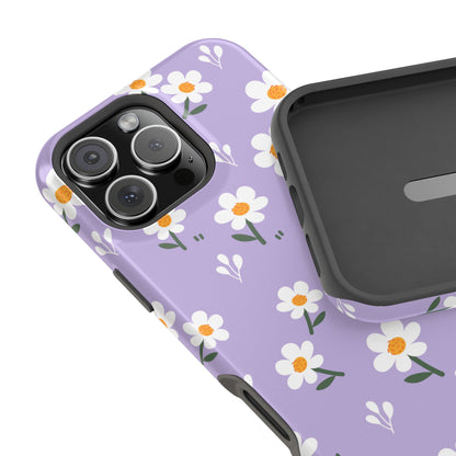 Purple Daisy Garden MagSafe  iPhone Case – Soft Lavender Background, Shockproof Protection with Slim Fit