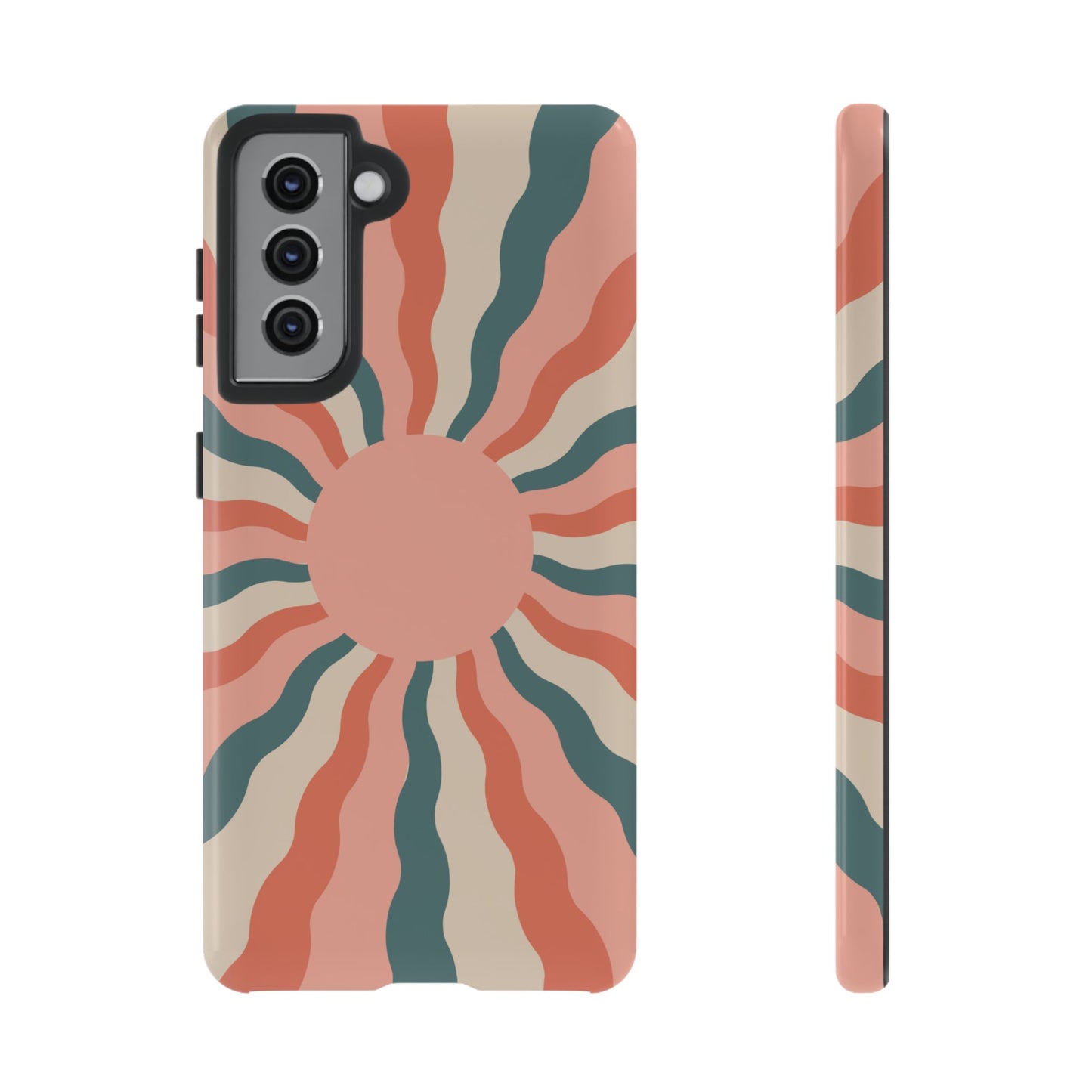 Retro Sunburst Samsung Galaxy Case – Bold 70s-Inspired Waves in Coral, Teal, and Cream