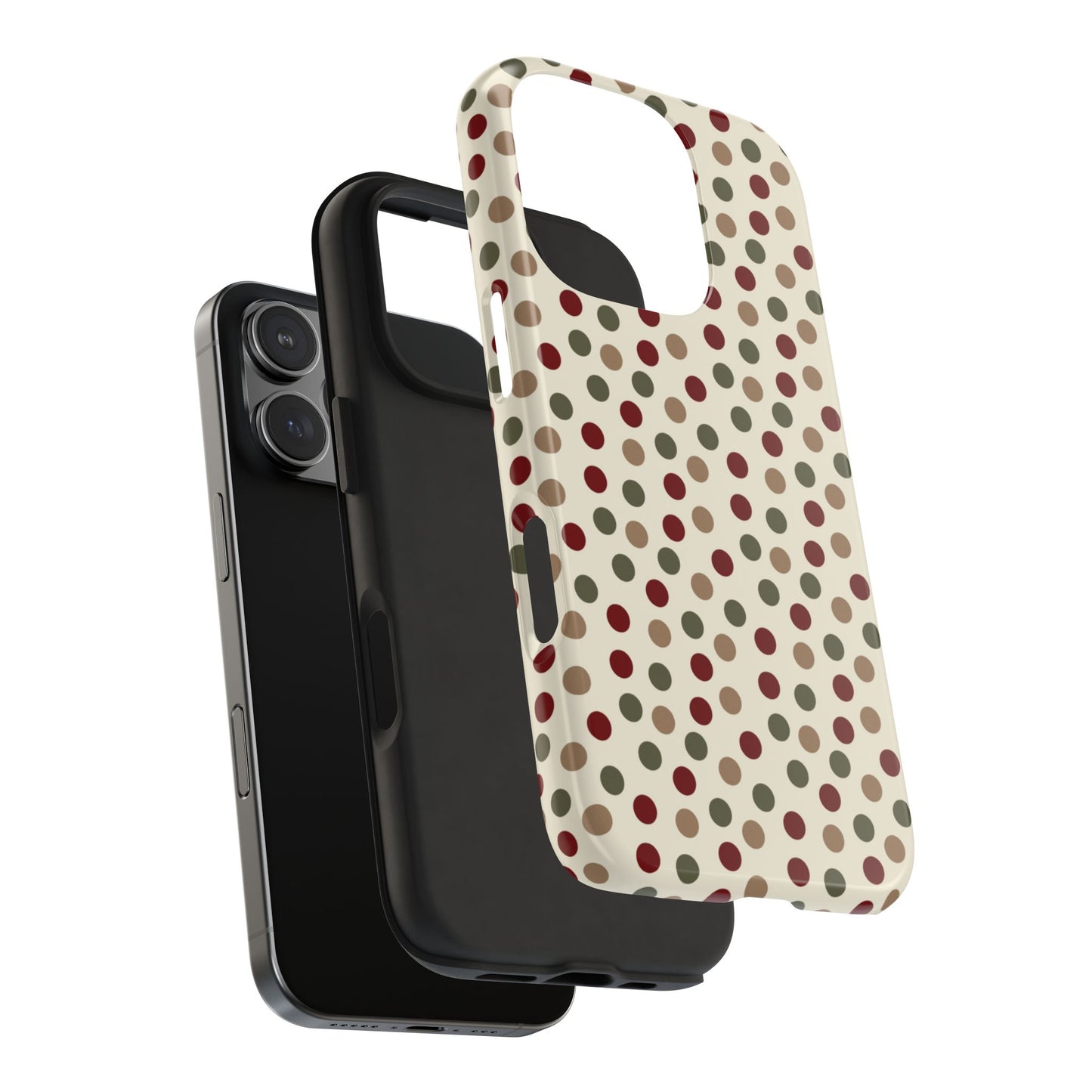 Festive Red & Green Polka Dots on Cream – iPhone Case