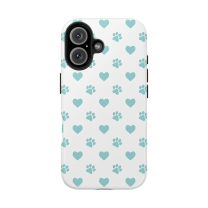 Mint Green Paw Print & Heart iPhone Case – Stylish Pet Lover’s Essential