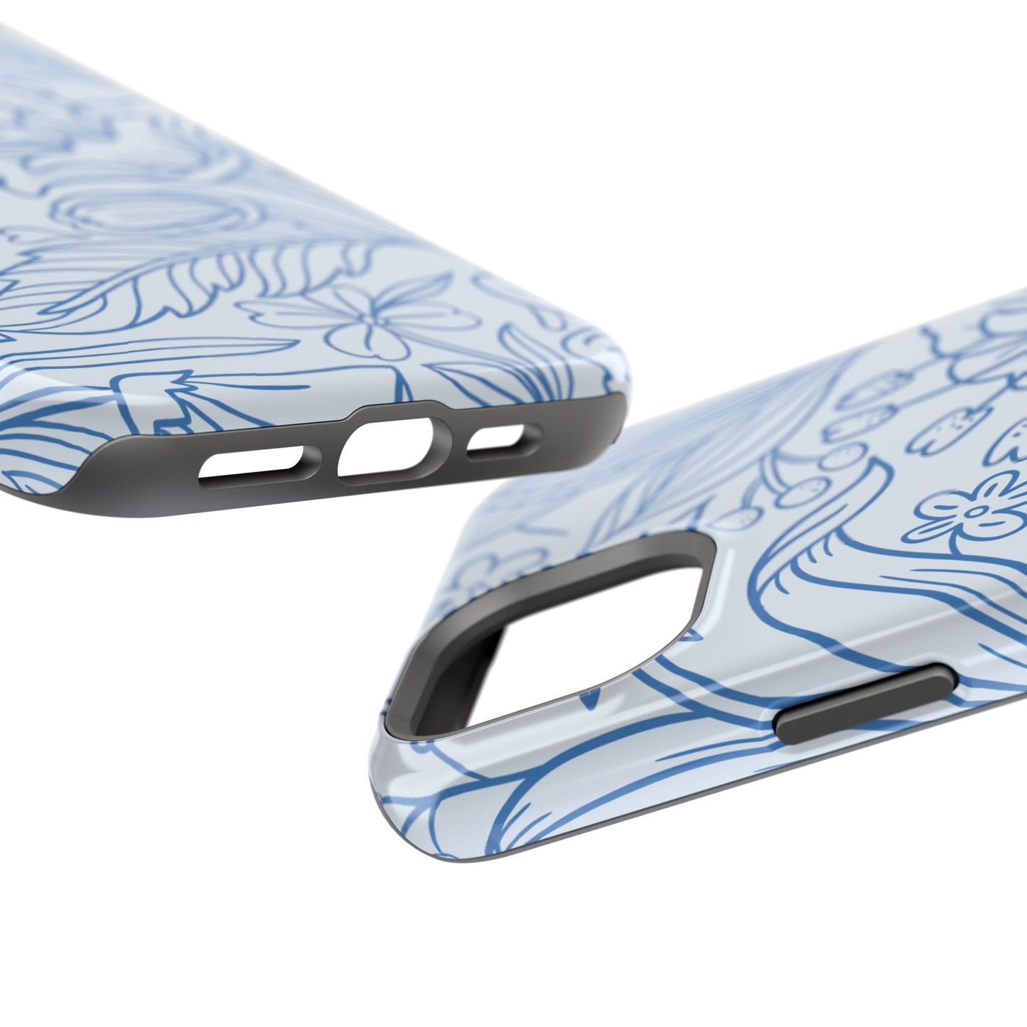 Dusty Blue Floral Line Art Tough MagSafe iPhone Case – Minimalist Botanical Design with Dual-Layer Protection