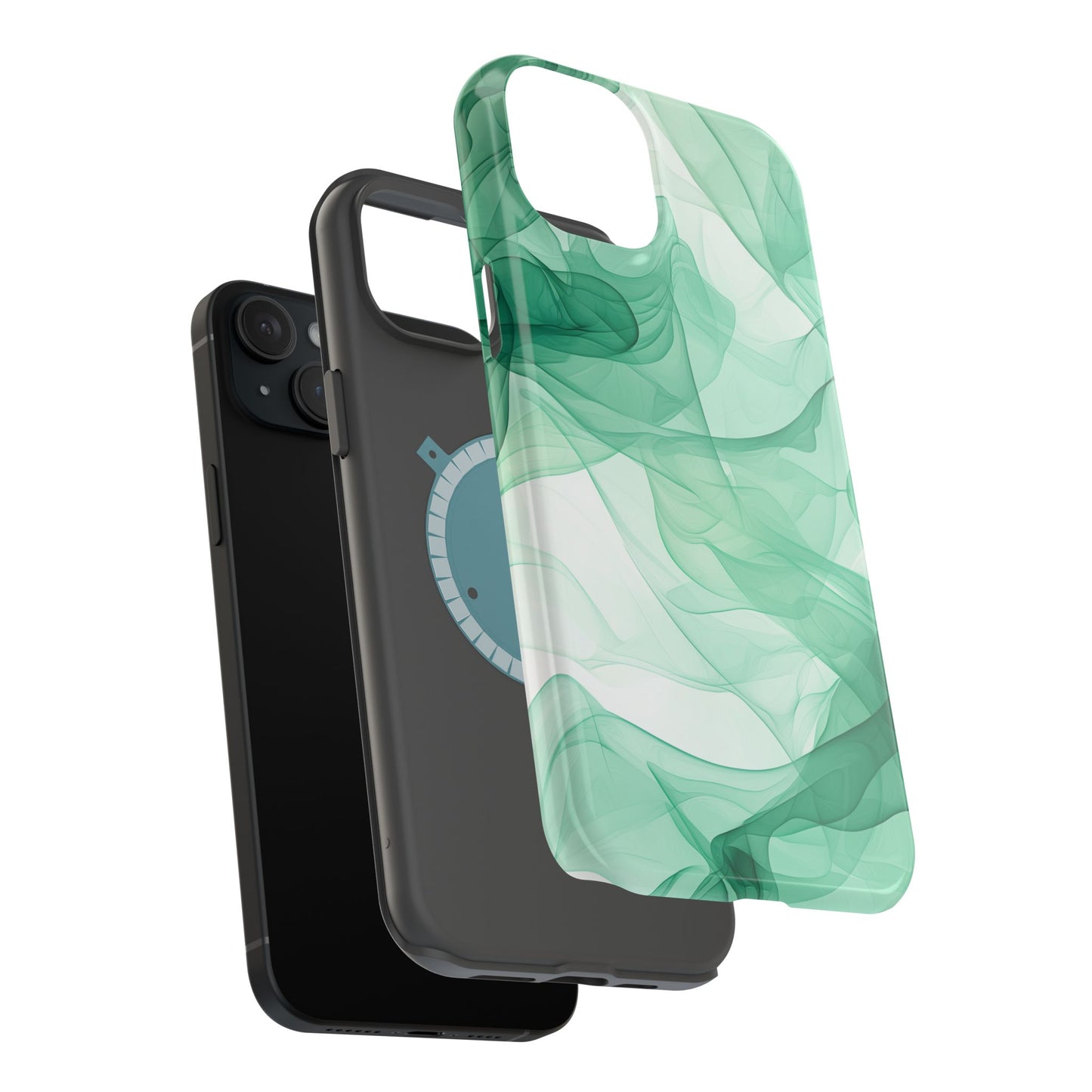 Translucent Flowing Green Fabric MagSafe iPhone Case – Elegant Fluid Design