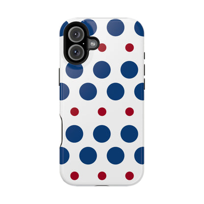 Bold Navy & Red Polka Dot Pattern – MagSafe iPhone Case