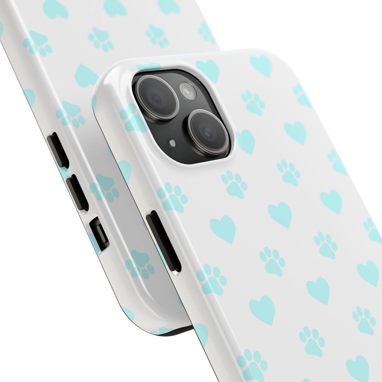 iPhone Case - Aqua Paw Print & Heart Design