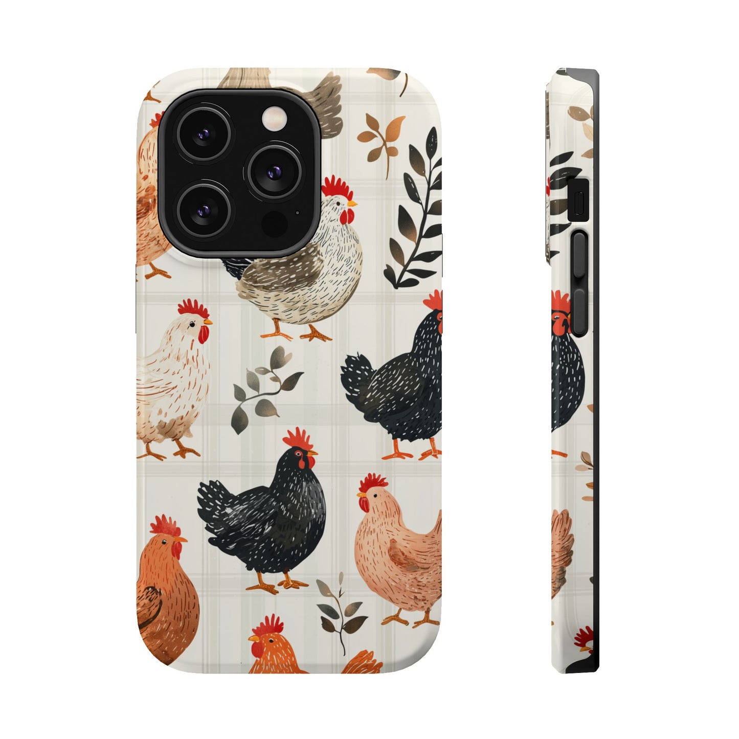 MagSafe iPhone Case: Vintage Chicken & Leaves – Farmhouse Style Case