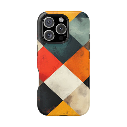 Geometric Retro MagSafe iPhone Case - Colorful Checkered Protective Cover