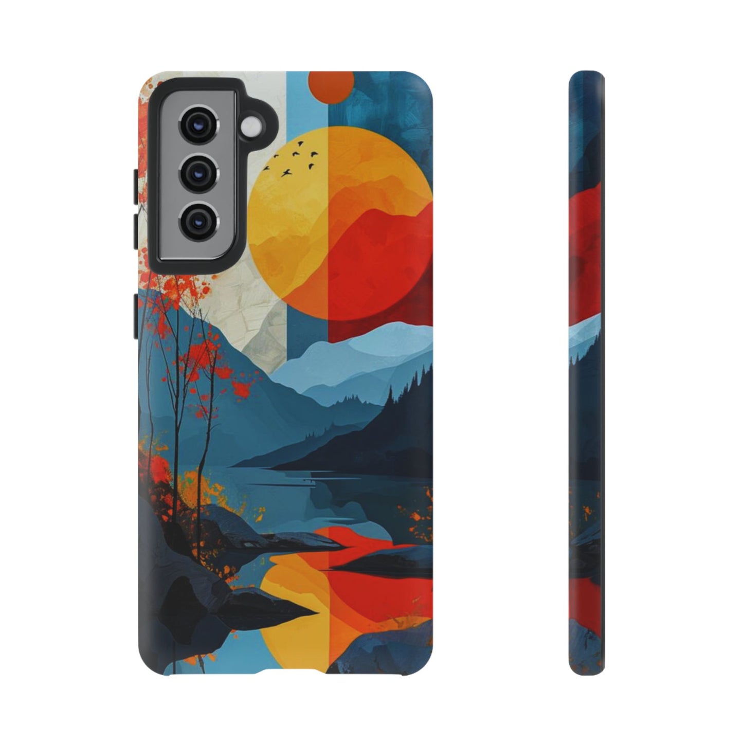 Abstract Autumn Landscape Samsung Galaxy Case – Bold Colorful Sunset Design, Dual-Layer Protection