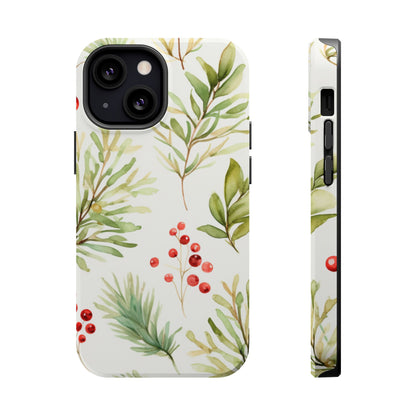 Winter Greenery & Berry Watercolor – MagSafe iPhone Series Case