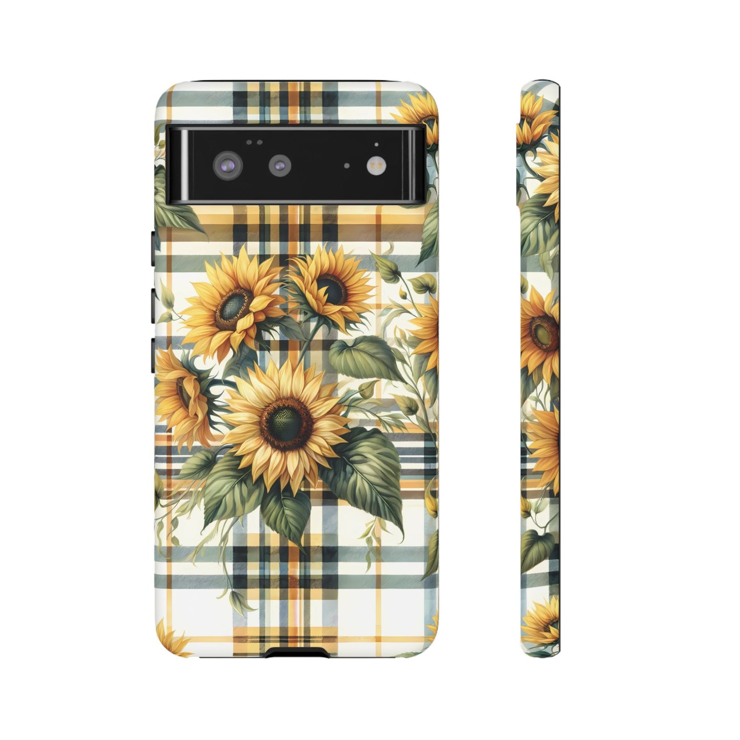 Cute Sunflower Phone Case - Sunny Blossom Plaid - Checkered Sunflowers Phone Case for iPhone & Samsung. Be Happy With These Bright Colors!