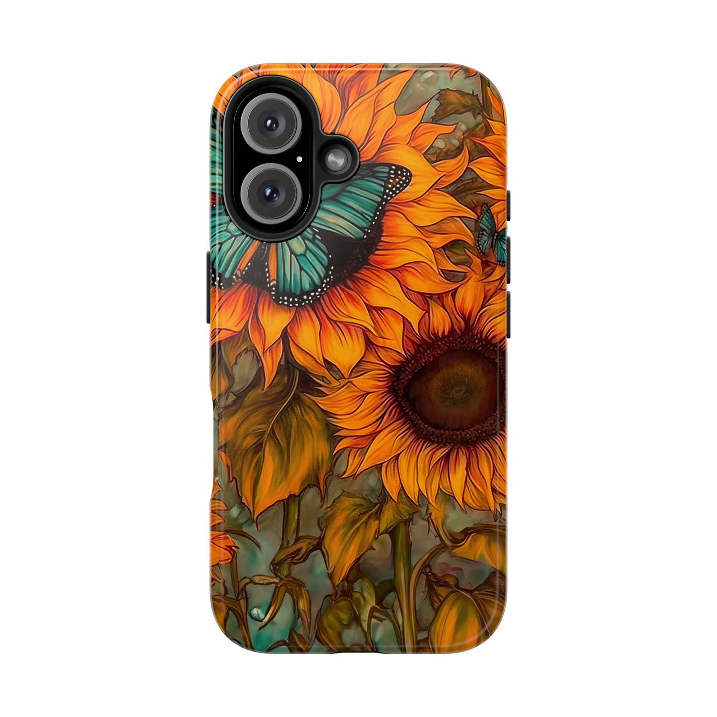 Vintage Blue Butterfly & Sunflower Art – iPhone Case