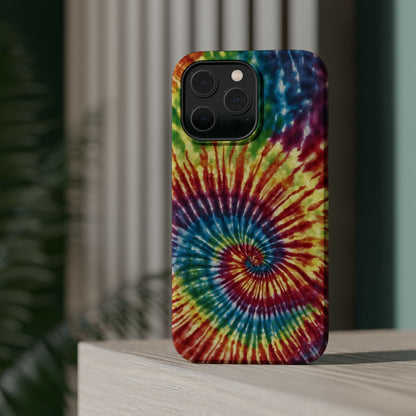 Vibrant Spiral Tie-Dye MagSafe Case – Retro Rainbow Design