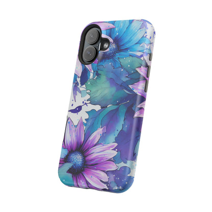 Purple & Teal Watercolor Floral MagSafe iPhone Case - Artistic Flower Design