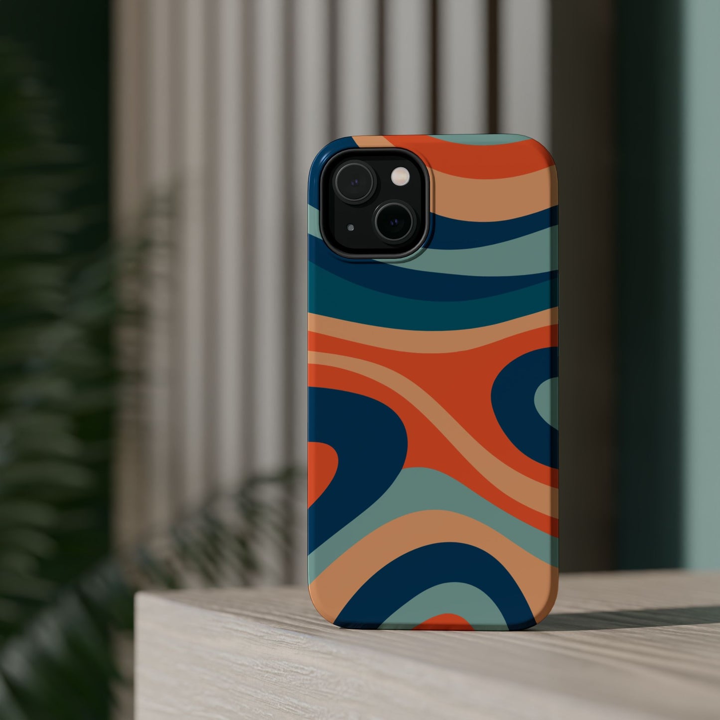 Retro Vibe Wavy Stripes MagSafe iPhone Case – 70s-Inspired in Teal, Orange, and Rust