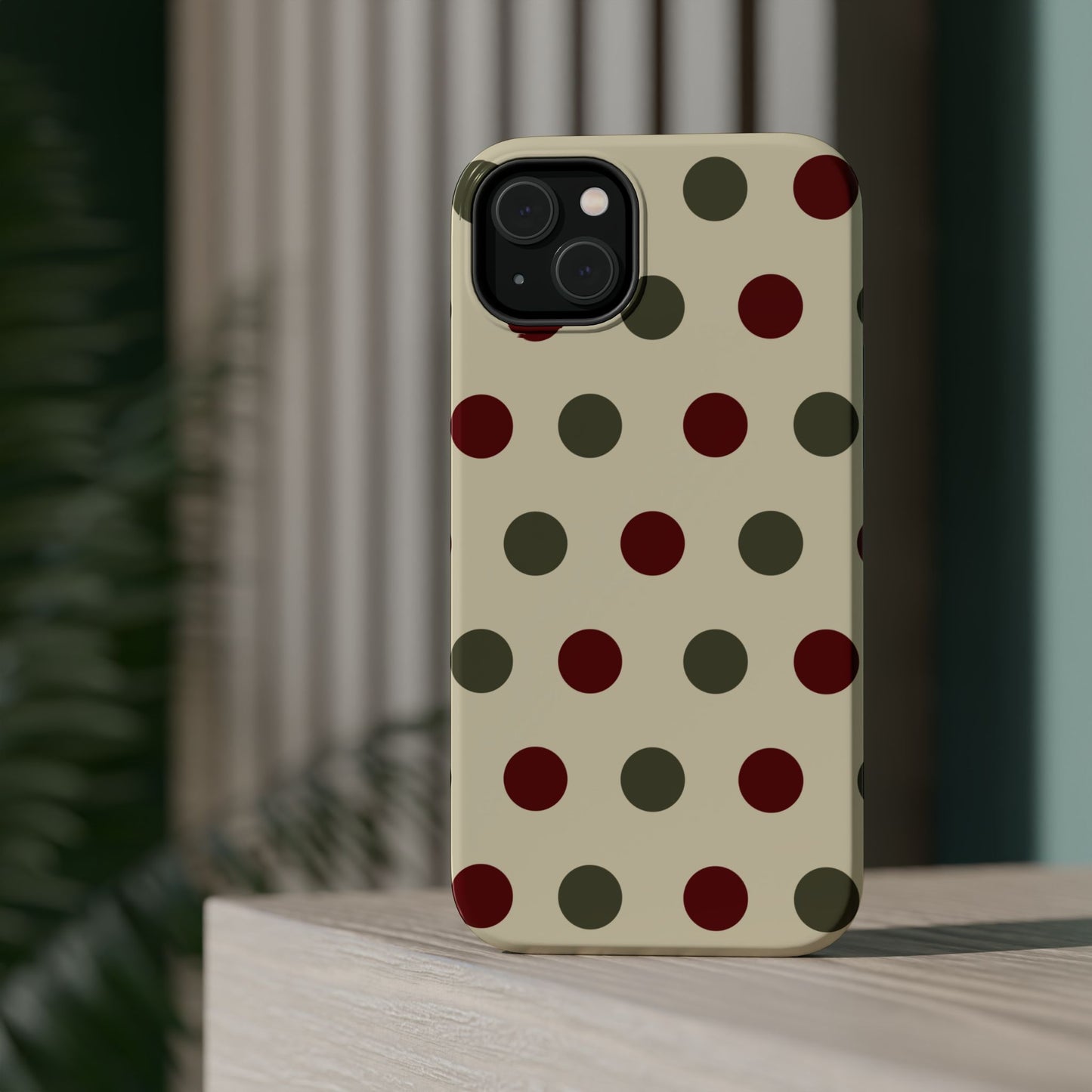 Red & Green Polka Dots on Cream – MagSafe iPhone Case