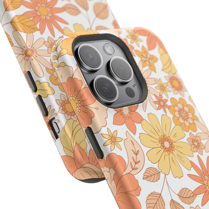 Vintage Floral Bloom MagSafe iPhone Case – Warm Orange & Yellow Retro Flower Design with Matte Finish